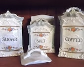 Vintage Lusterware Canisters, Mepoco Japan, Salt box, coffee, sugar, set of 3