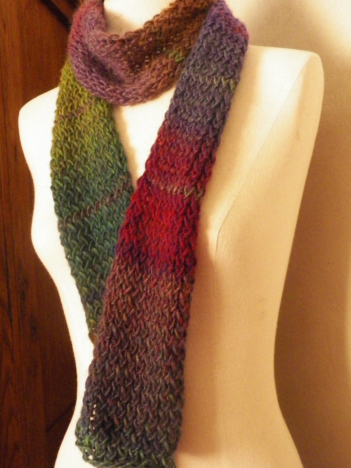 ON SALE Scarf Beautiful Multicolor Stripes in Jewel Tones Purple Magenta Blue Amber Green