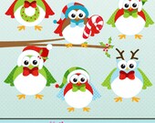 Wintery Owls Cute Digital Christmas Clipart for Card Design, Scrapbooking, and Web Design Il_170x135