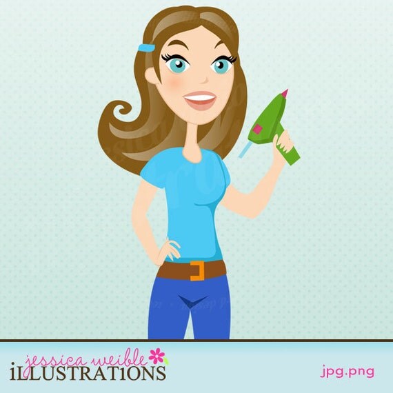 Crafty Woman with Glue Gun Character Illustration, Working Mom, WAHM, Business Woman Il_570xn