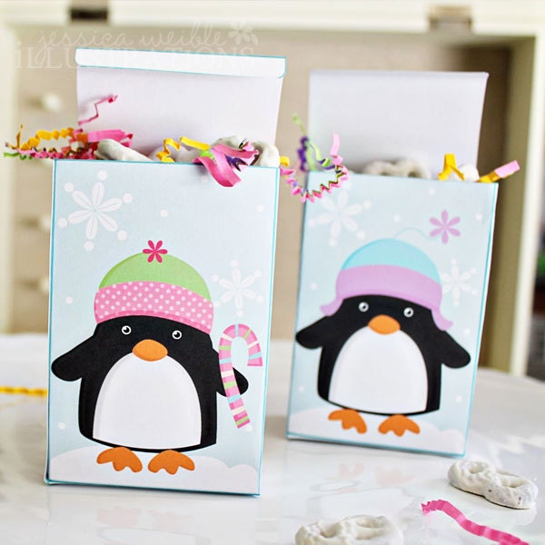 Christmas Penguins Theme - Printable Party Favor Boxes - Set of 2 - Printable Box Template Il_570xn