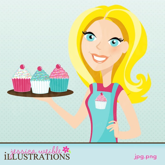 Woman with Cupcakes, Cupcake Baker Character Illustration, Working Mom, WAHM, Business Woman Il_570xn