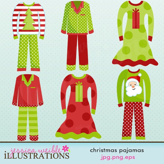 Christmas Pajamas Cute Digital Clipart for Card Design, Scrapbooking, and Web Design Il_570xn