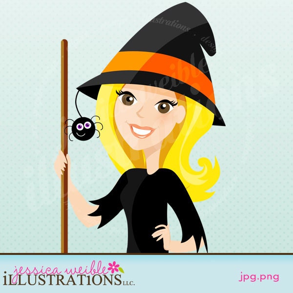 Halloween Witch Character Illustration, Cartoon Illustration, Woman in Witch Costume, Halloween Character Il_570xn