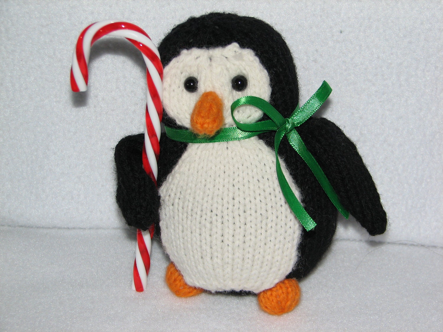 Waldorf Penguin Black and White Wool Stuffed Toy Doll Pet with Holiday Candy Cane and Bow
