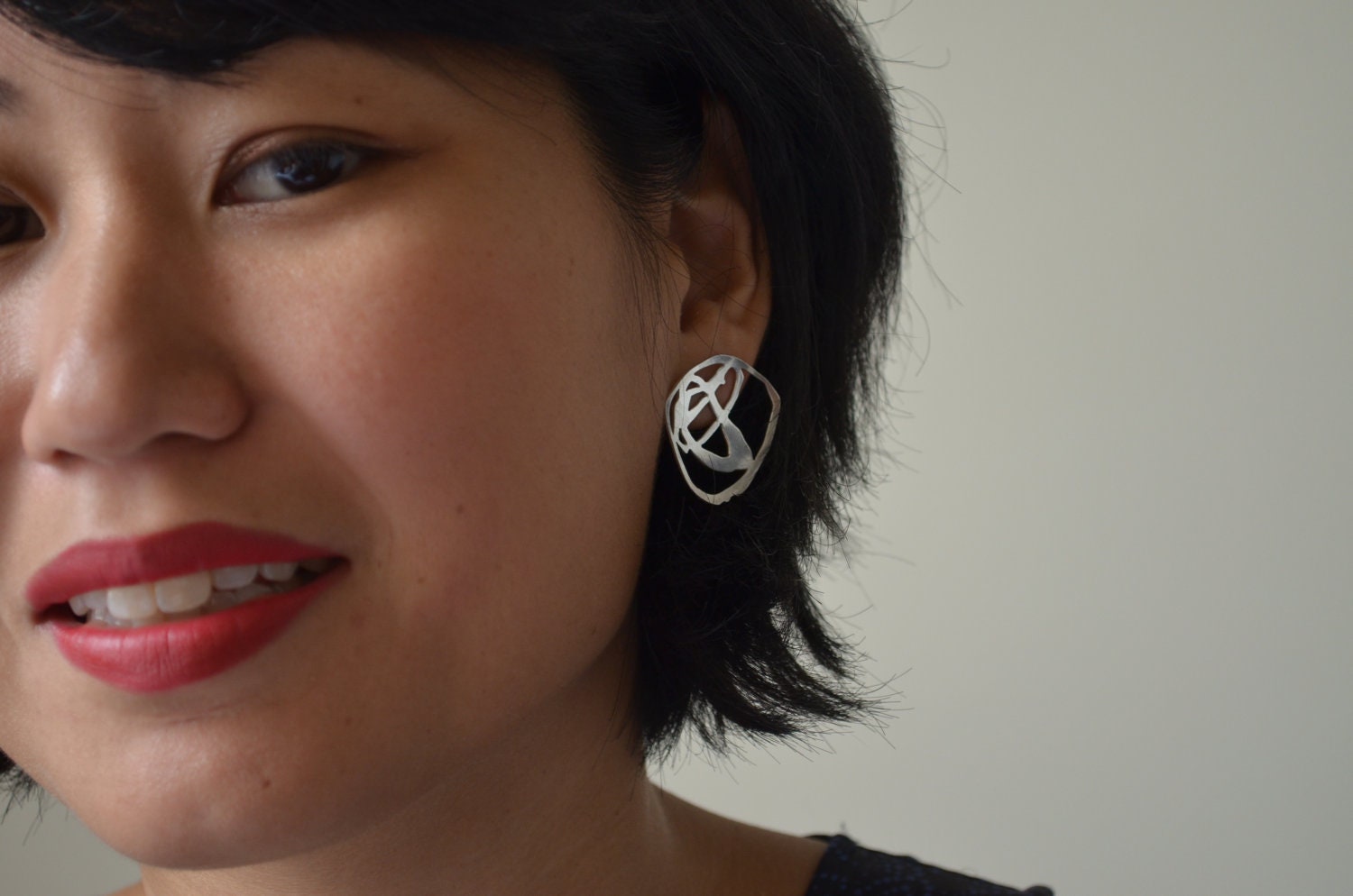 Sterling silver abstract drawing stud earrings
