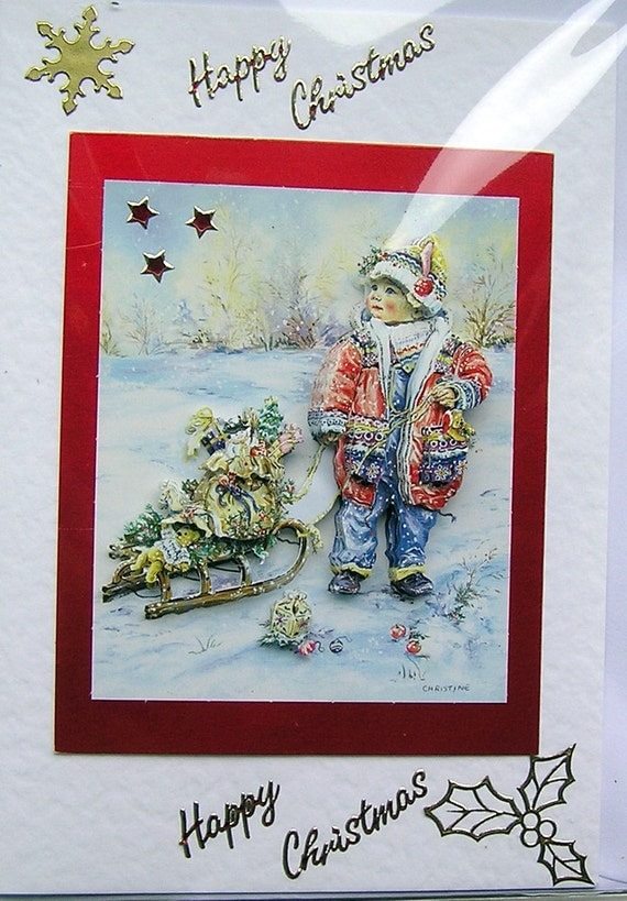 Happy Christmas Hand-Crafted 3D Decoupage Card - Happy Christmas (1499)