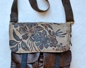 Small Printed Messenger with Black and Tan Floral