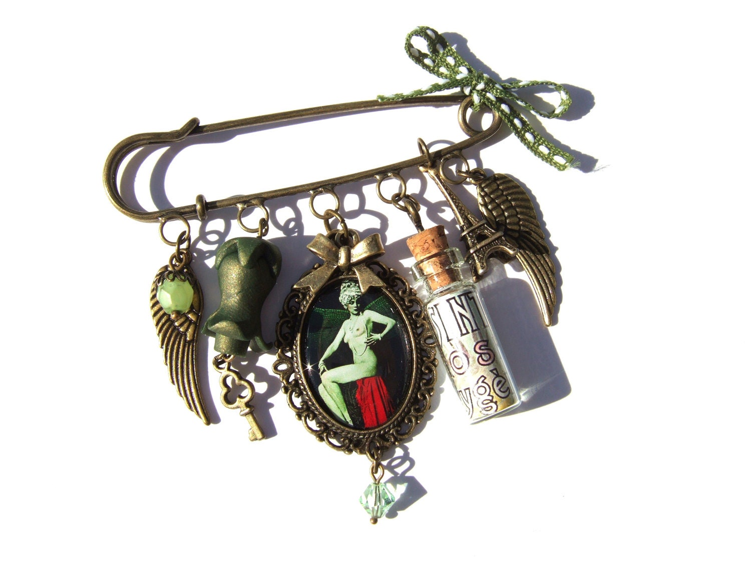 Absinthe Brooch Altered Art Absinthe Kilt pin La Fee Verte The Green Fairy Absinthe Jewelry Absinthe Jewellery