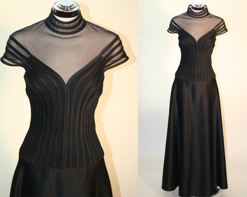 Vintage Mesh Cut Out Bandage Corset Gown Maxi Dress Evening Dress