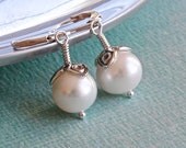 Freshwater White Pearl Earrings, Sterling Silver Earrings, Leverback Earrings, Wedding Jewelry