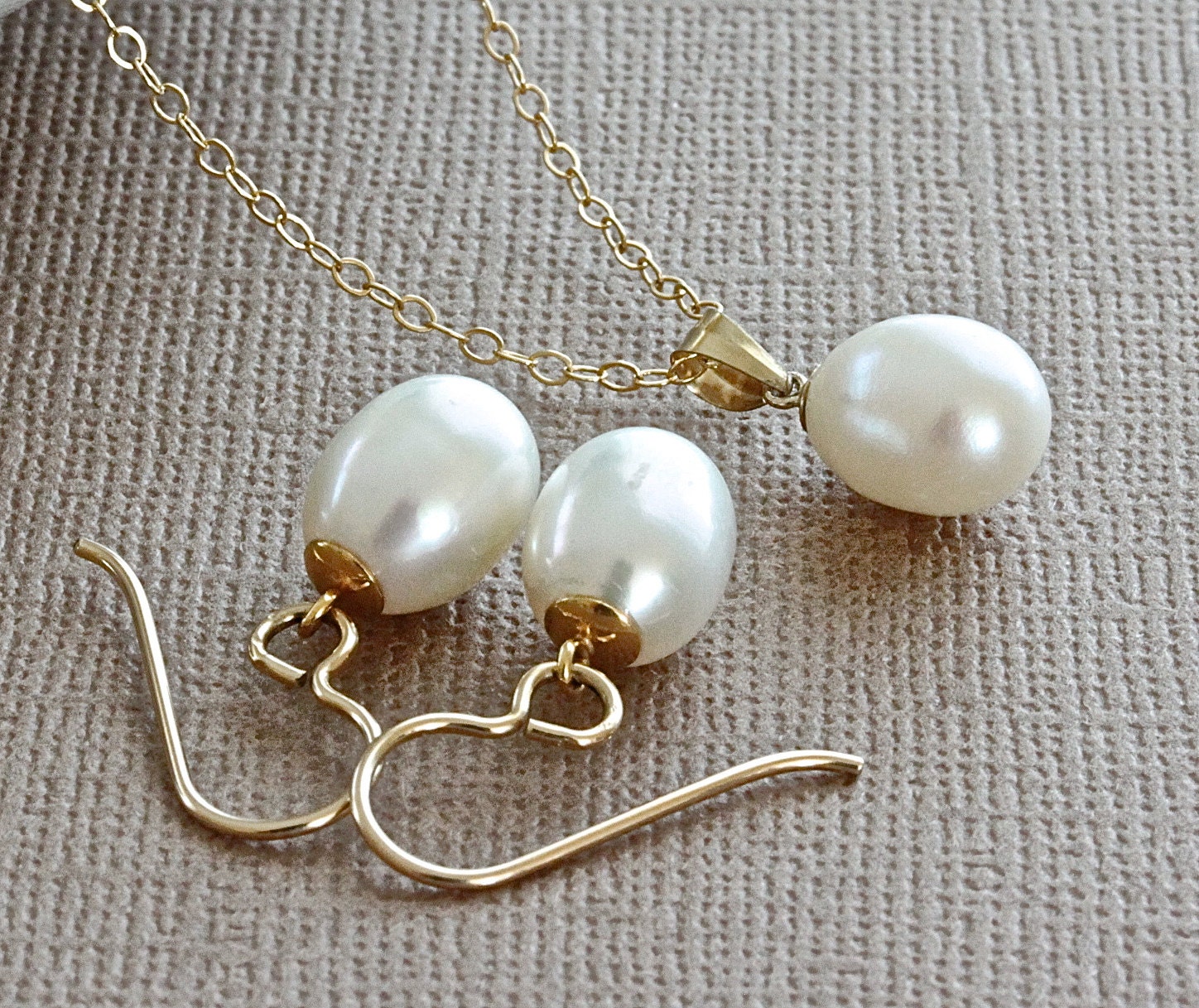 Pearl Jewelry Set, Freshwater Ivory Pearl Earrings, Gold Filled Jewelry, Bridesmaid Jewelry Sets