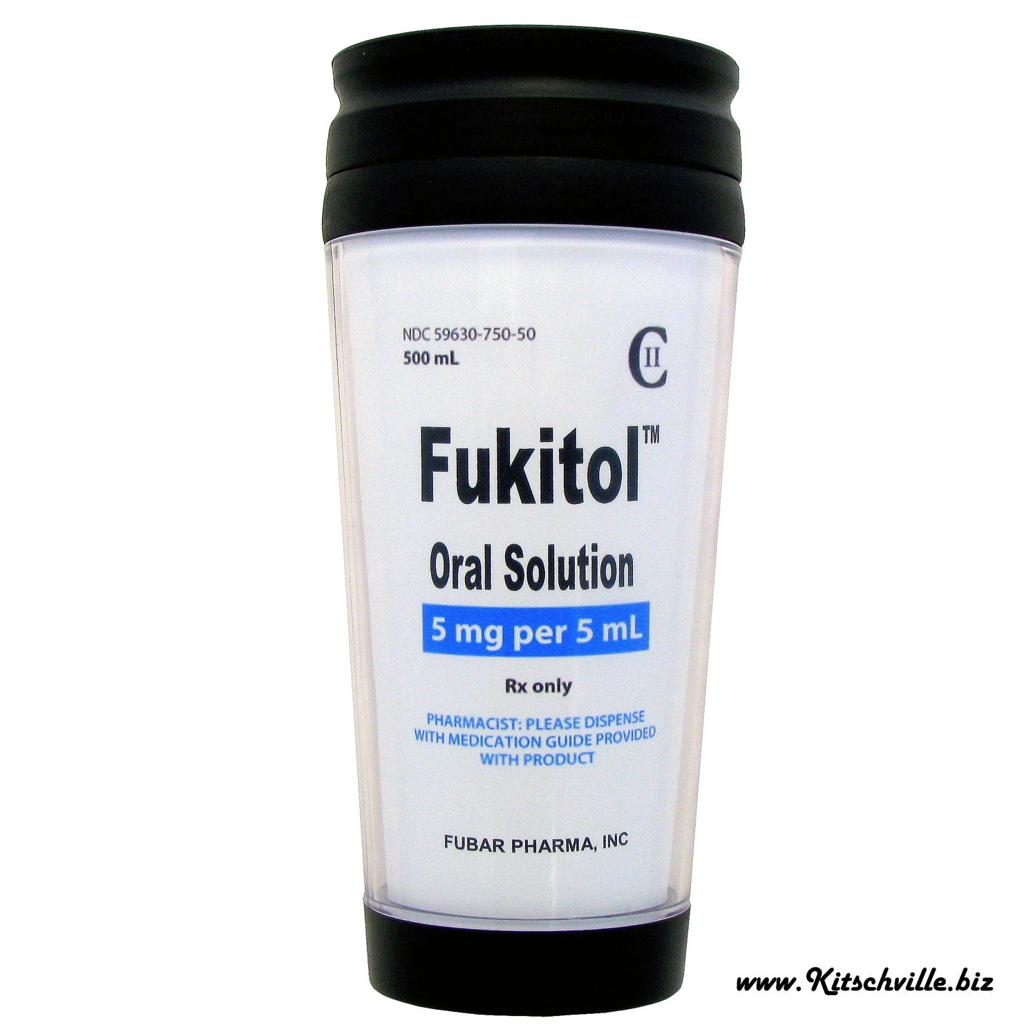 Funny FUKITOL Drug Label Travel Mug for Home, Office and Car