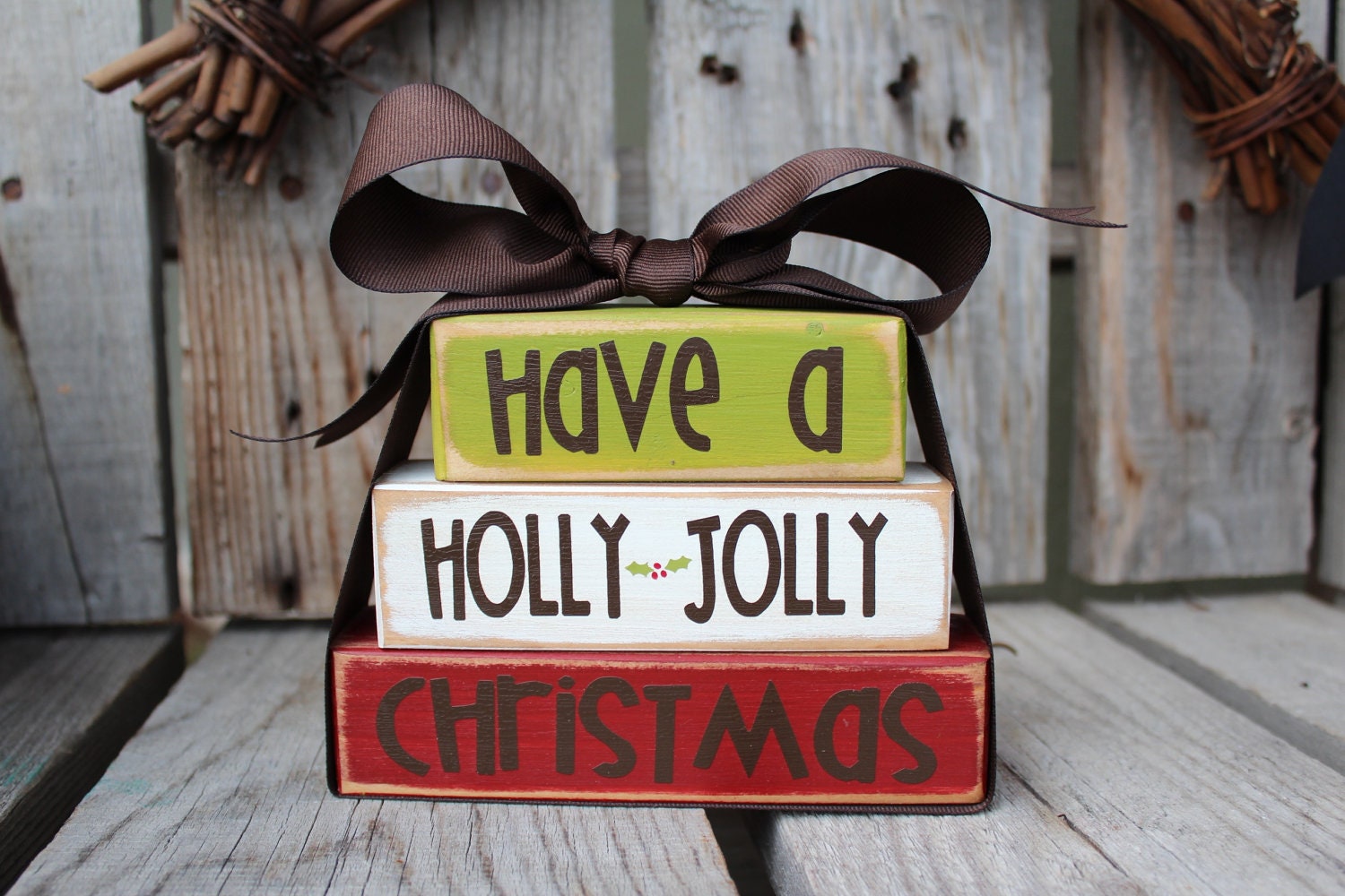 Primitive Christmas MINI STACKER  . . . wood block set snow winter christmas gift primitive personalized home seasonal decor