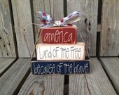 READY TO SHIP America Wood Chunky stacker independence summer flag military 4th of July America primitive country personalized
