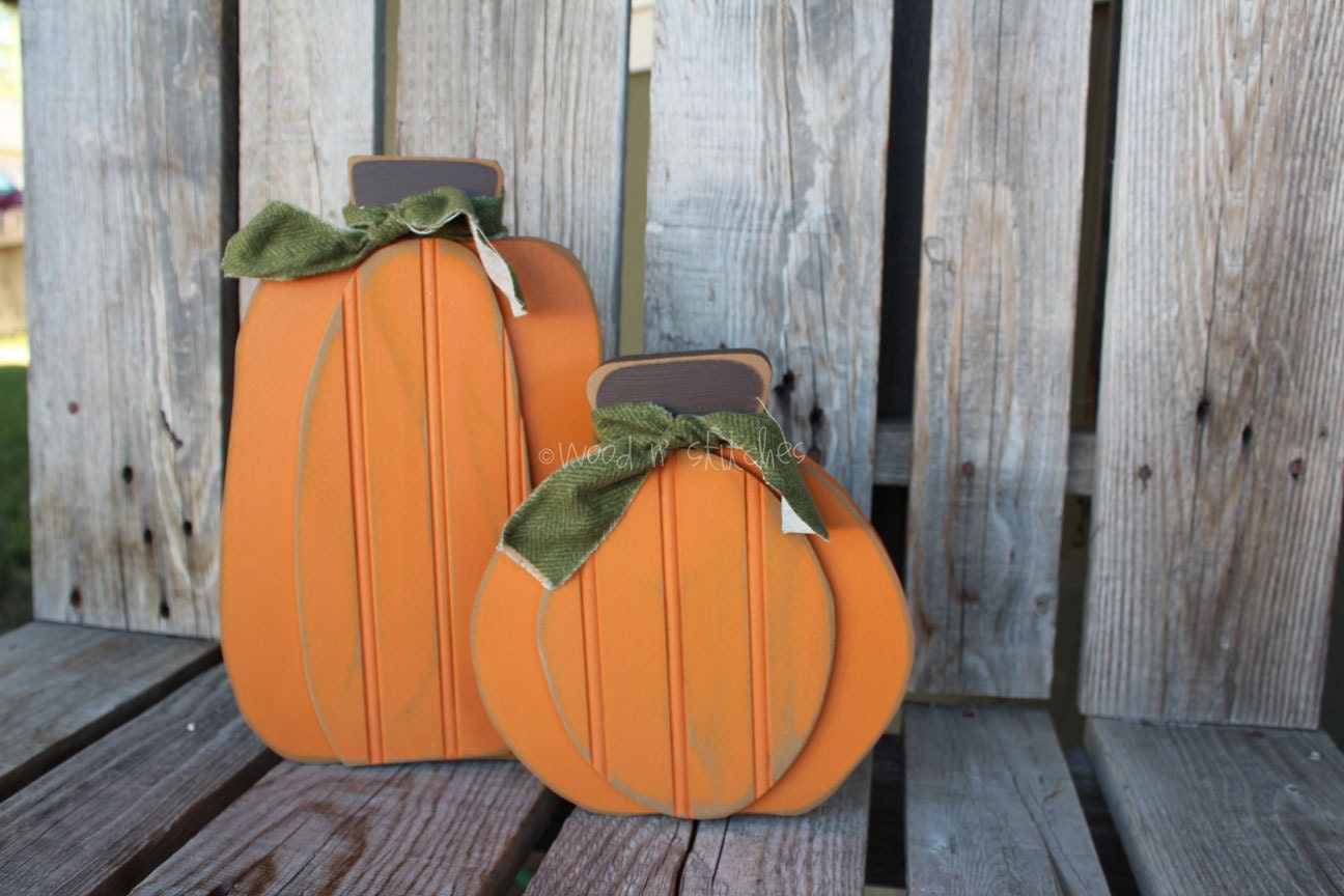 Primitive Pumpkin Block  Autumn Fall Halloween Thanksgiving Wood Block Sets Gift Home Seasonal Decor