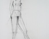 Figure Tip Toe Original Charcoal Gesture Drawing 14 x 11 by Catalina