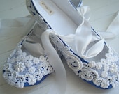 DELFT BLUE Bridal Shoes, Wedding Ballet Flats, Something Blue, Bobka Shoes, Custom Made by Bobka Baby