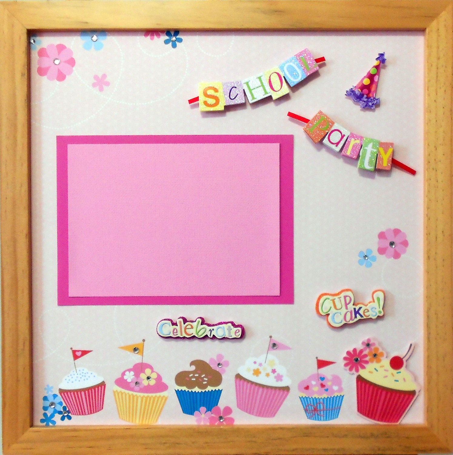 SCHOOL CUPCAKE PARTY Memory Album Page (Natural Veneer Shadow Box Frame Sold Separately)