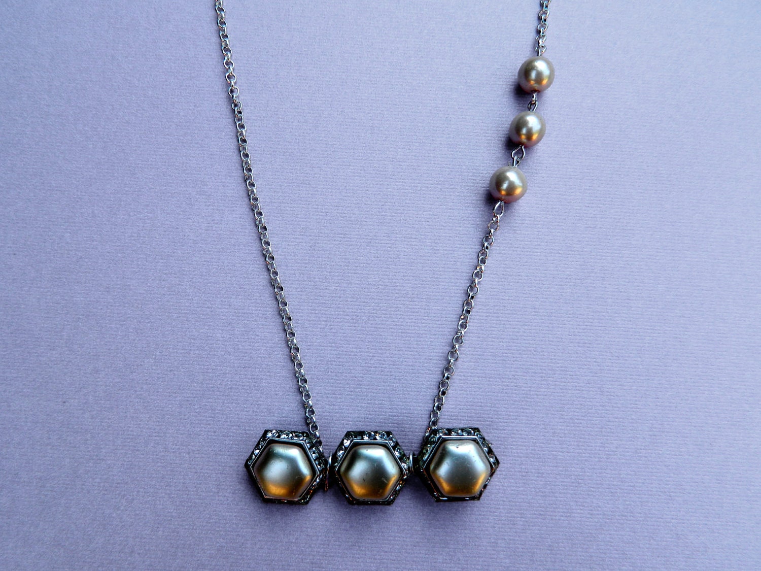 Pearl Bar Necklace, Silver Pendant necklace