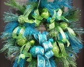 Peacock Christmas Wreath, Lime and Turquoise, Peacock Decor, Christmas Wreaths, Peacock Wreaths