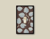 floral decor, flower switch plate cover, leaf wall decor, light switch cover, blue and brown decor DP-082-S1