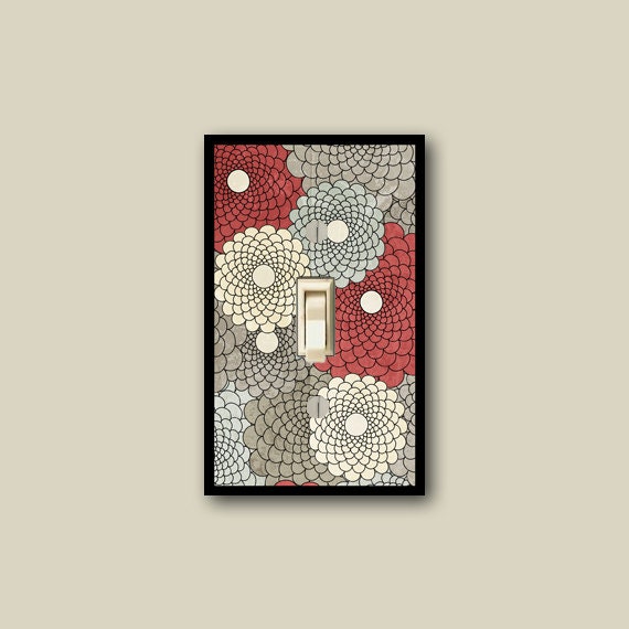 modern flower wall decor, floral light switch cover, flower switch plate cover, red decor, flower home decor, wall art DP-083-S1