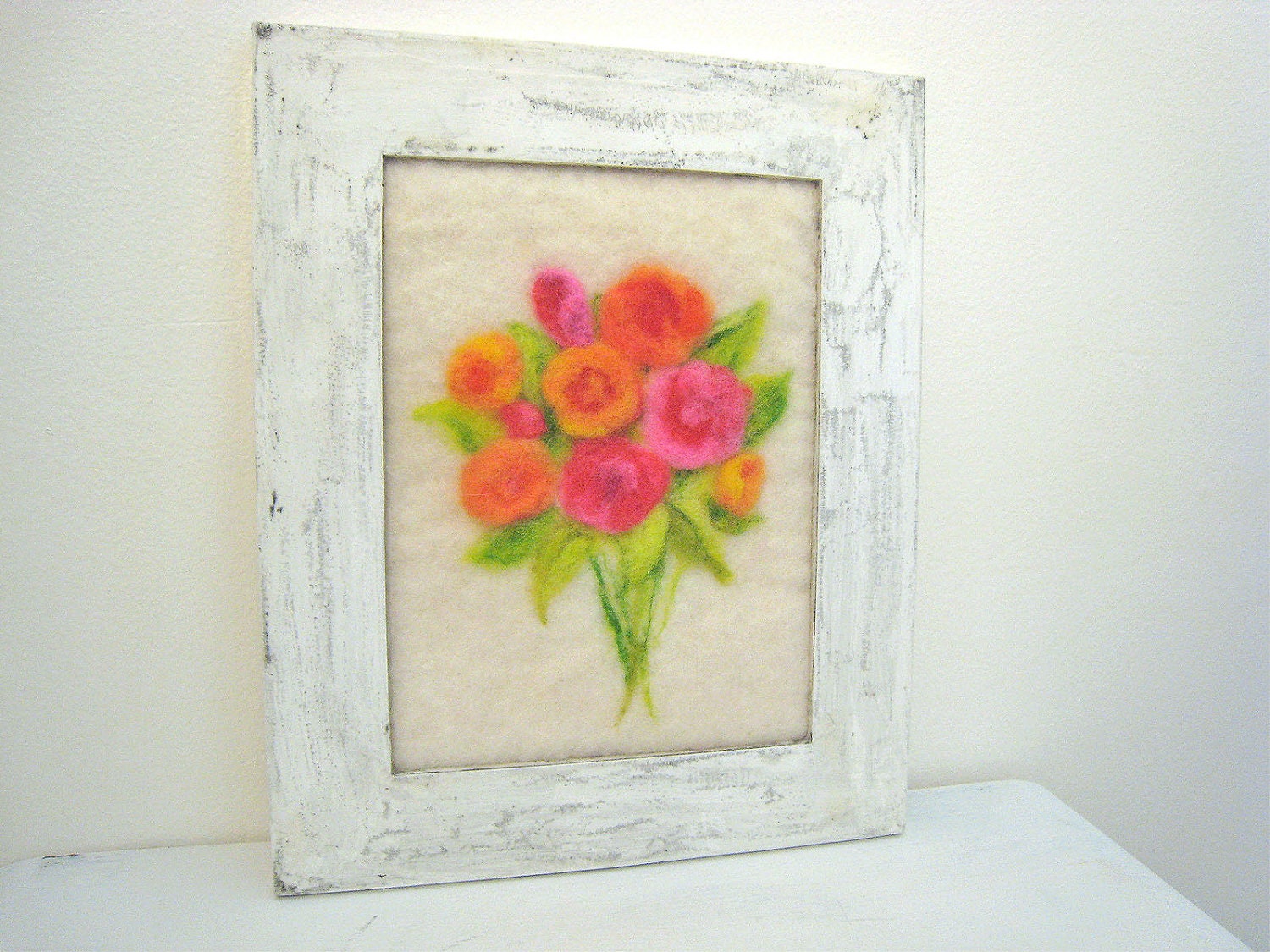Needle Felt  Wall Hanging Wool Fiber Art  Framed Wall Hanging for Spring   Home Decor