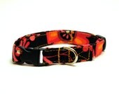 Adjustable Dog Collar - Black Fuschia Orange and Yellow Floral -Extra Small