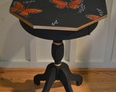 Vintage Hand Painted Black butterfly Small side Table