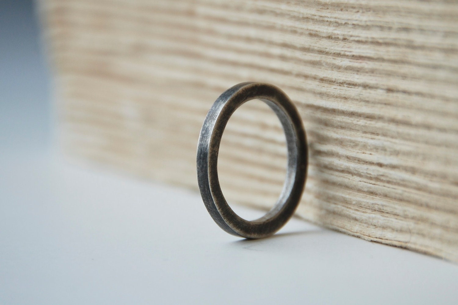 Industrial Sterling Silver Ring Simple Oxidized And Brush Finished Band Minimalist Ready To Ship Black Friday Sale