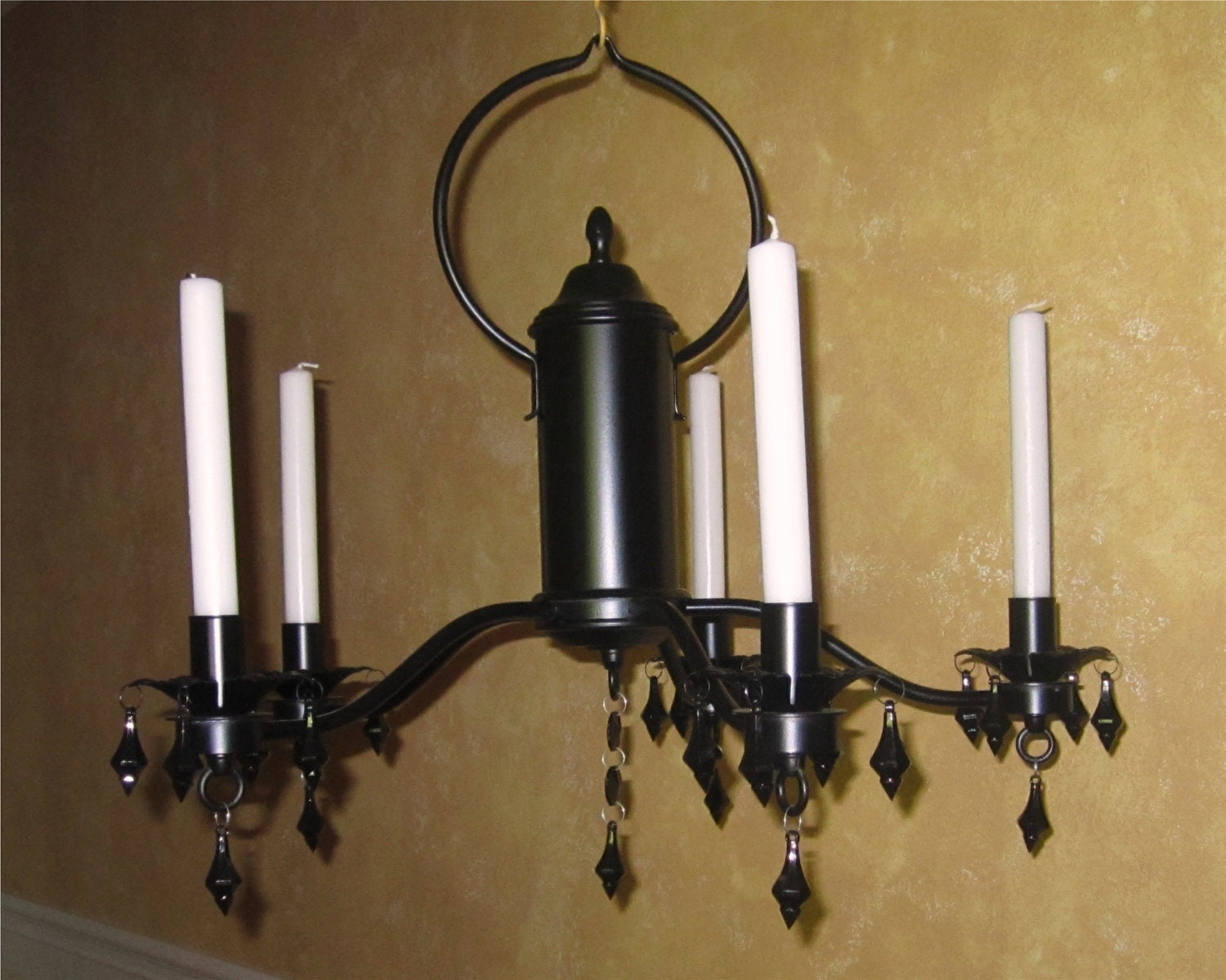 CANDLE CHANDELIER HOLDER -Oak 5 Arm  Satin Black -Indoors or Outdoors