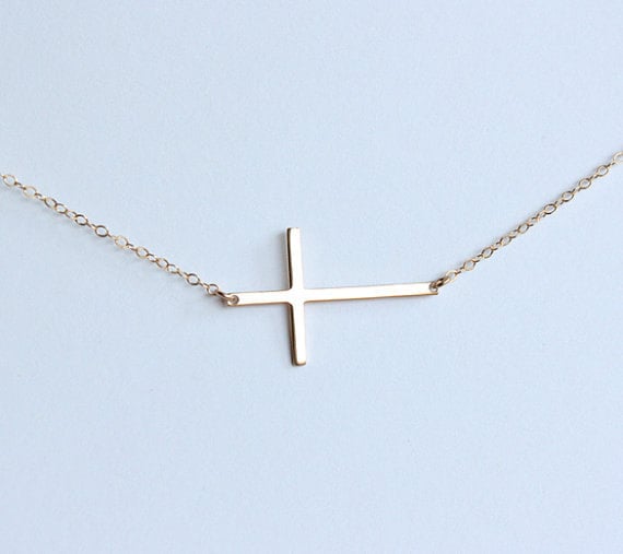 Buy announcements gifts birthday - Skinny sideways cross necklace 16K gold filled cross jewelry, gold sideways cross, bridesmaid gifts, christmas baptism gift, birthday gift
