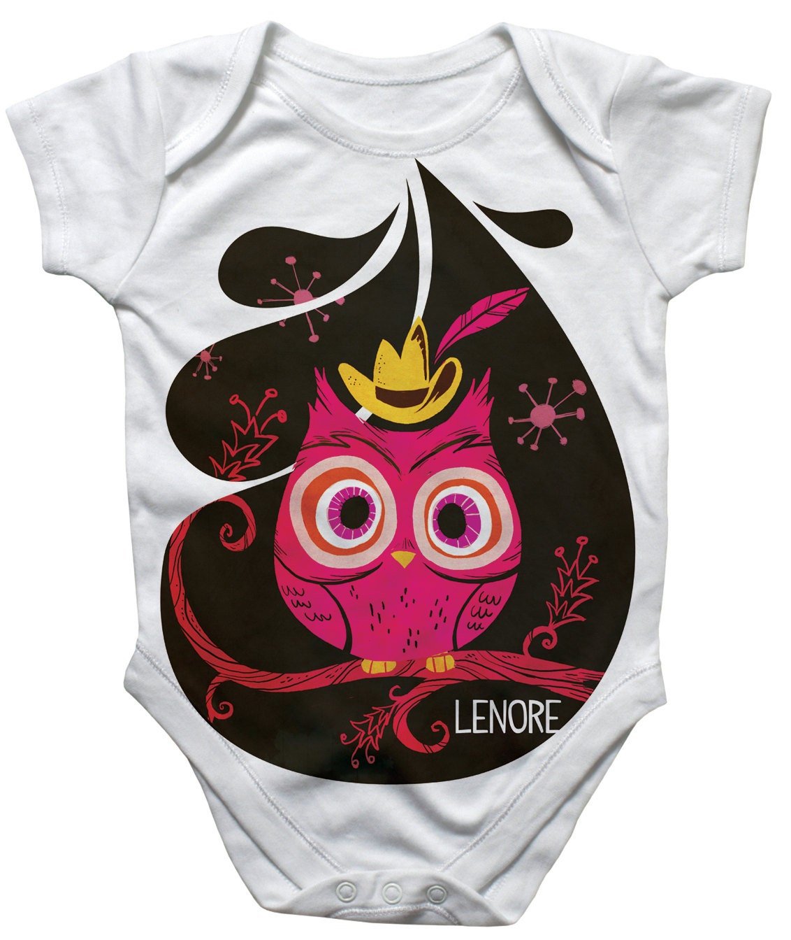 Baby Girl Onesie - Personalized Retro Owl, Custom Infant Onesies