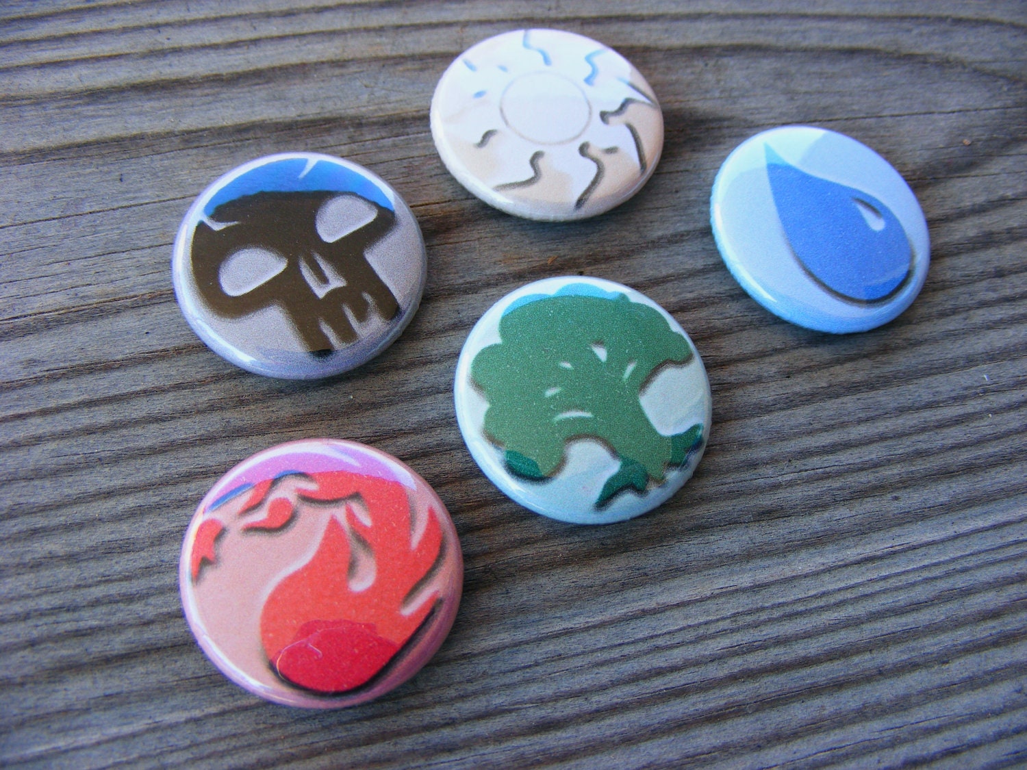 Fire Water Nature Dark Light Mana - Magic the Gathering - Set of 5 - 1 inch Pin Back Button