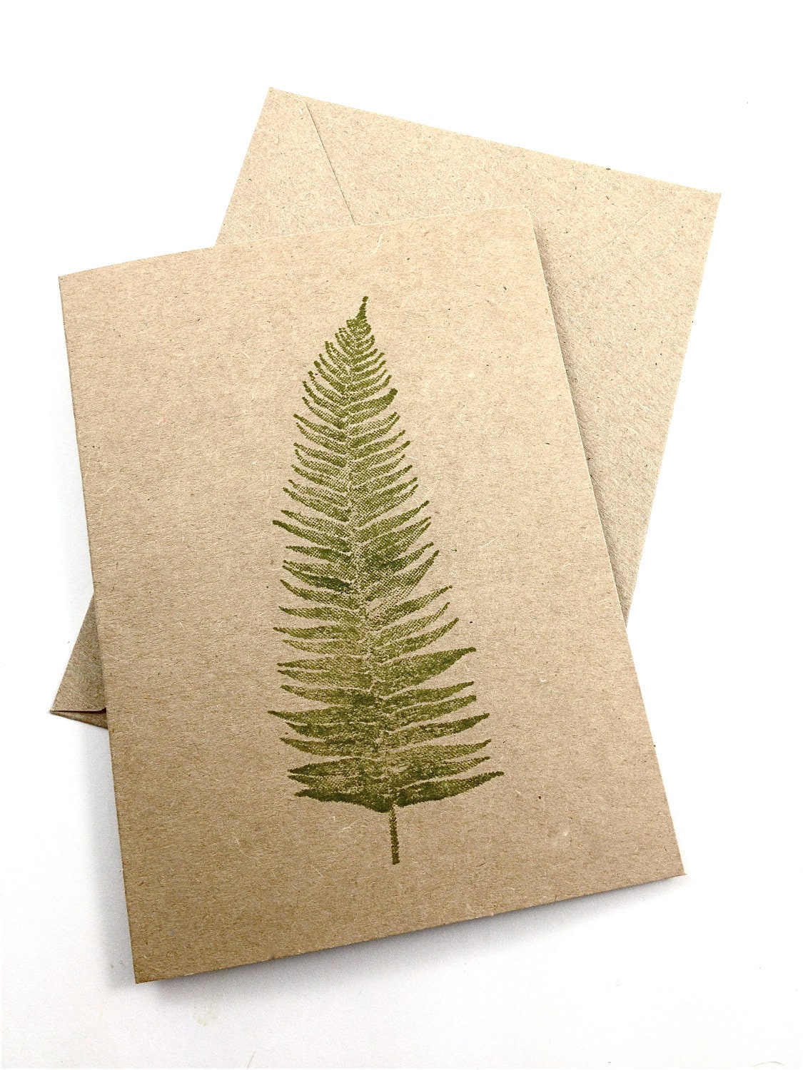Note Cards - Gift Cards - Hand Printed Brown Kraft Card Stock - Fern - Set of 5 - everydaysaholiday