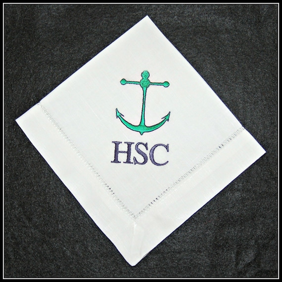 Embroidered anchor plus monogrammed cocktail napkins / set of 4 linen / cotton cocktail napkins monogrammed / personalized / embroidered