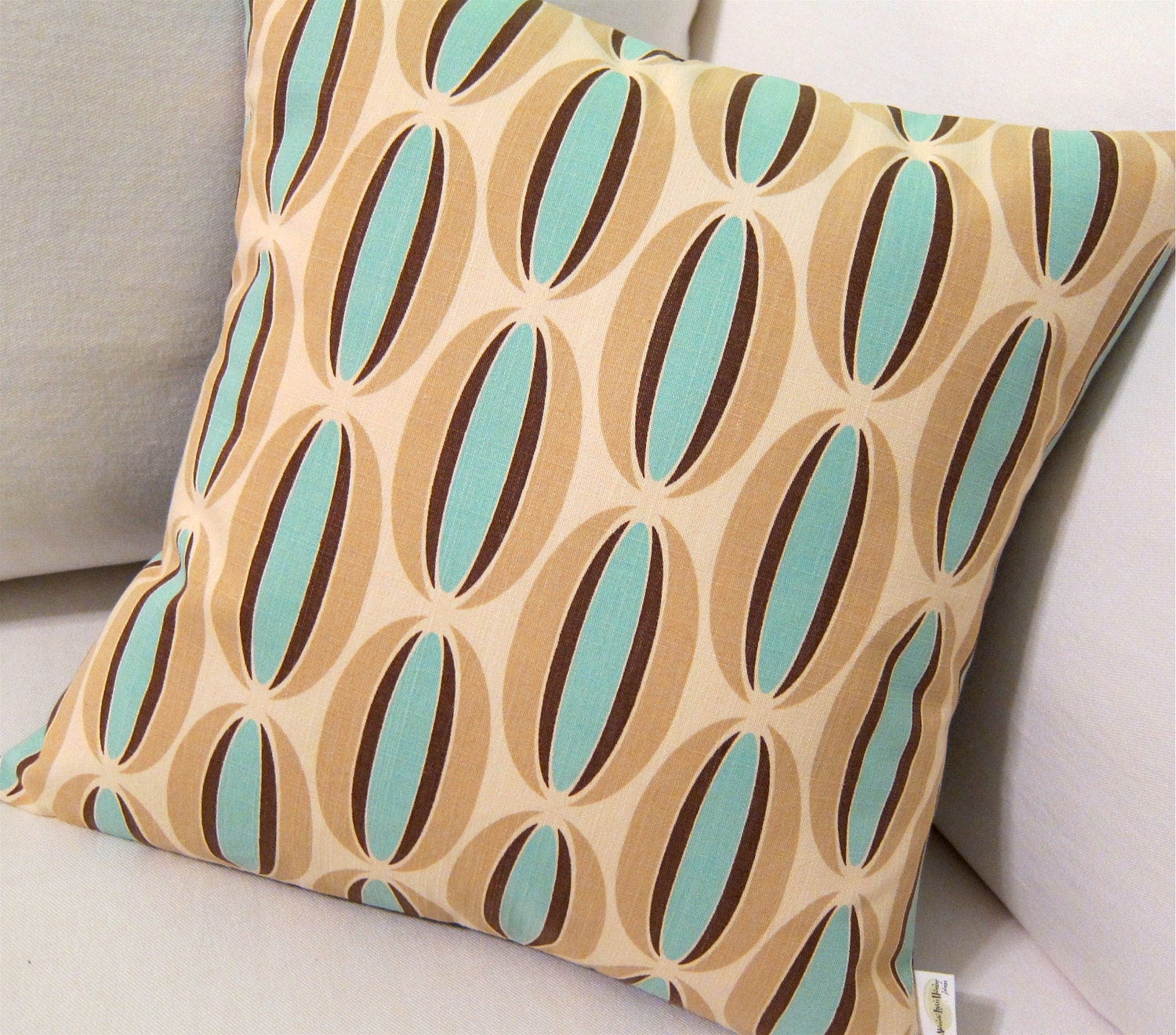 Modern Pillow Cover -- Aqua Blue Loops -- for 18" x 18" insert -- New Chris Stone Home Dec Fabric
