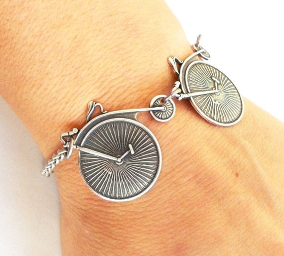 Steampunk Retro Bicycle Bracelet- Sterling Silver Finish- Bike Bracelet