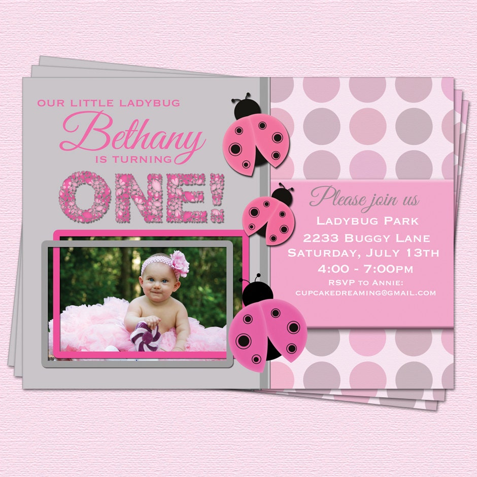 Ladybug Birthday Invitation Girl Printable Party Polka Dot