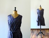 Vintage 1960s paisley silk belted dress with matching scarf