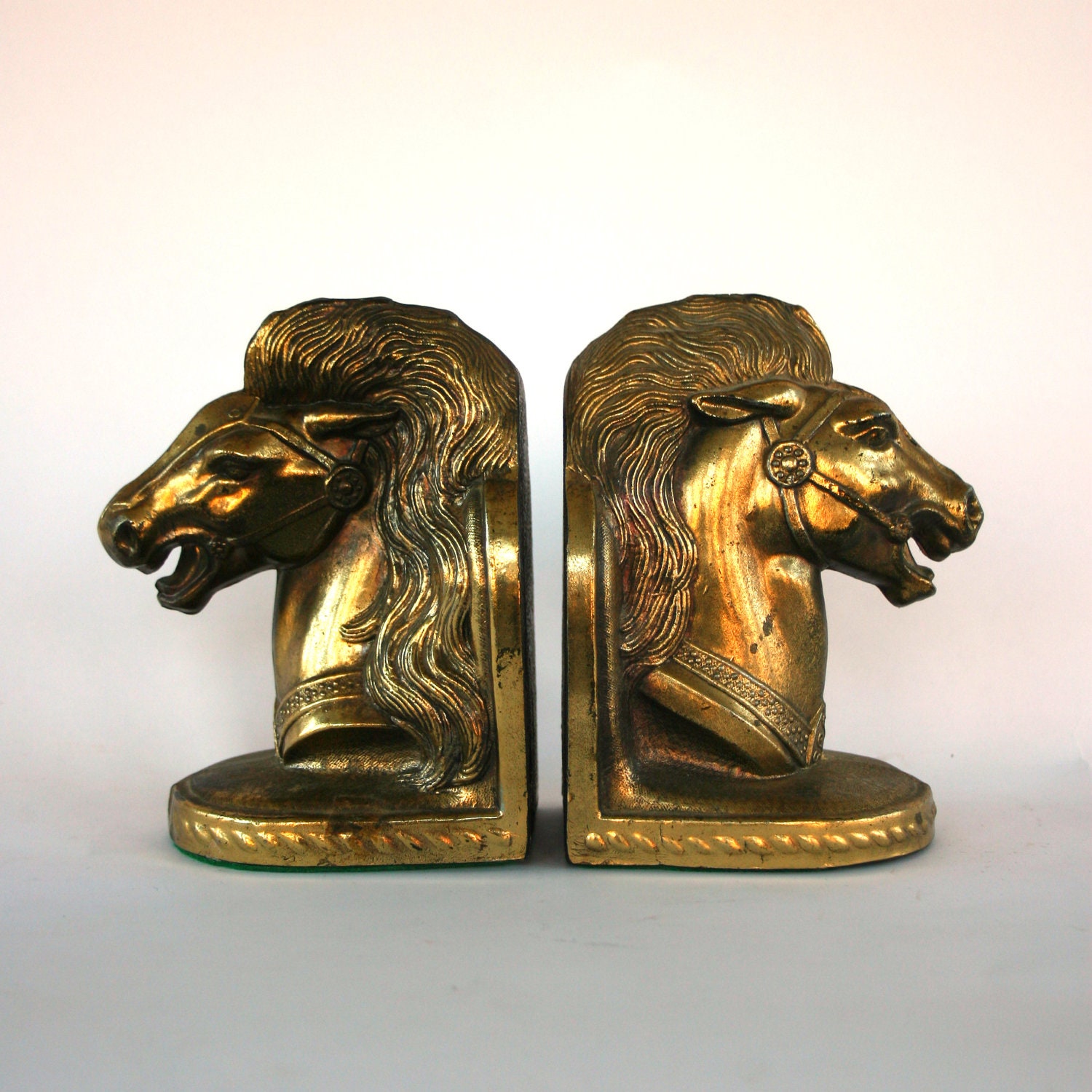 Bookends. Horse Head. Mid-Century. Bronze Metal. Men Centric. Unisex. Office. Library. Study. Animal. Metallic Home Decor.
