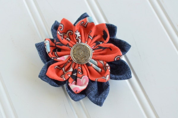 Orange Blast Fabric Flower Petal Flower Clip