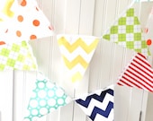 9 Feet Banner, 21 Flag Bunting, Yellow Chevron, Orange, Teal Polka Dot, Lime Argyle, Red Stripe, Baby Boy Nursery Decor, Birthday Party