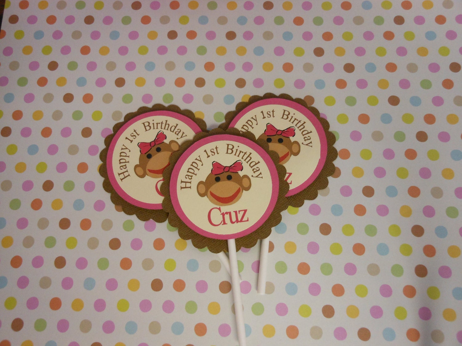 Sock Monkey Birthday Cupcake Toppers Il_170x135