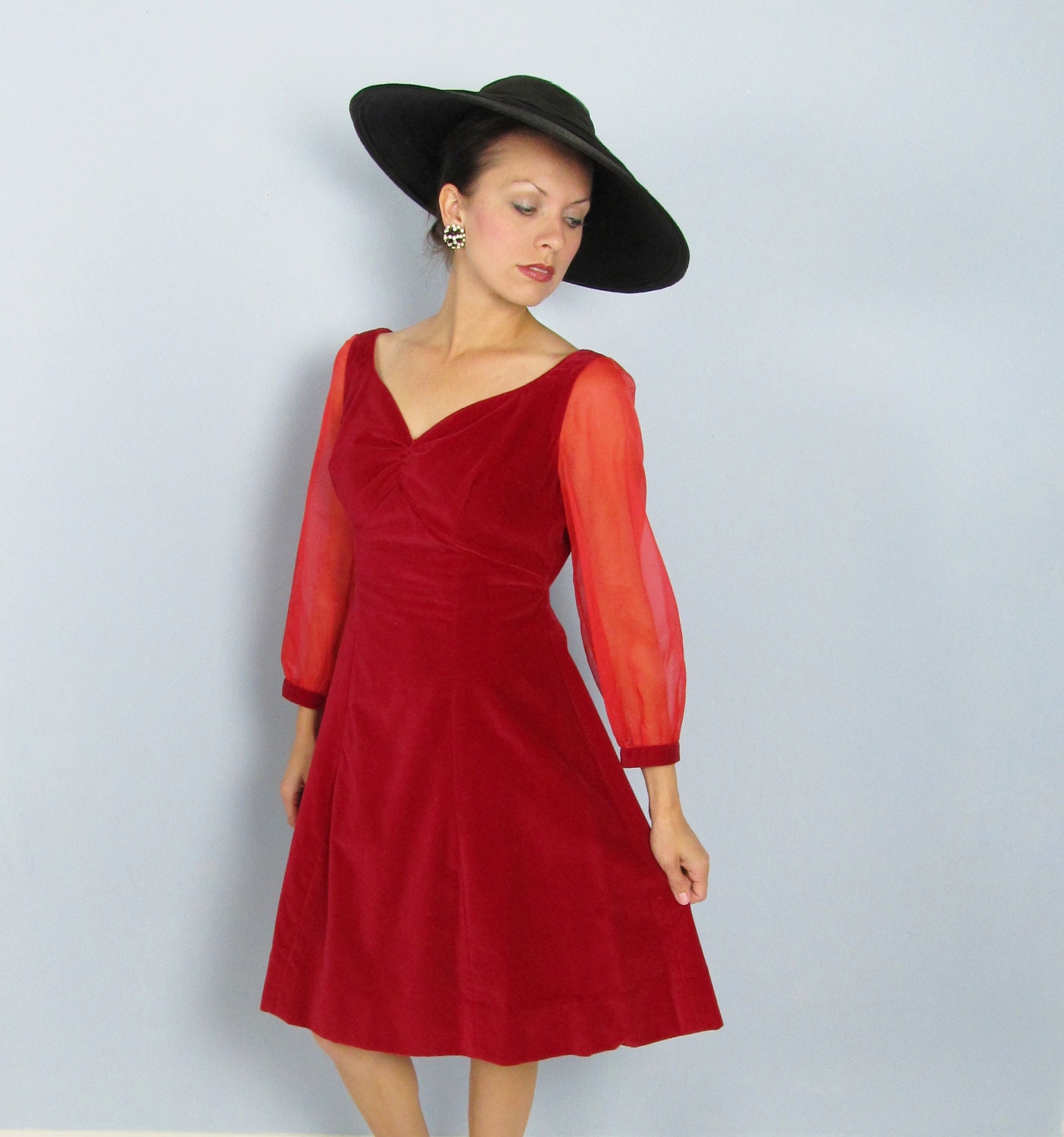 Vintage 1960's RED VELVET Mini Party Dress /// Valentine's Day
