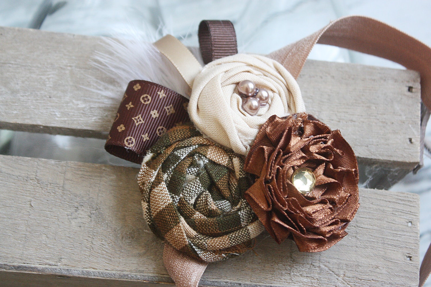 Louis, Louis, Louis- brown, tan and taupe headband M2M ribbon