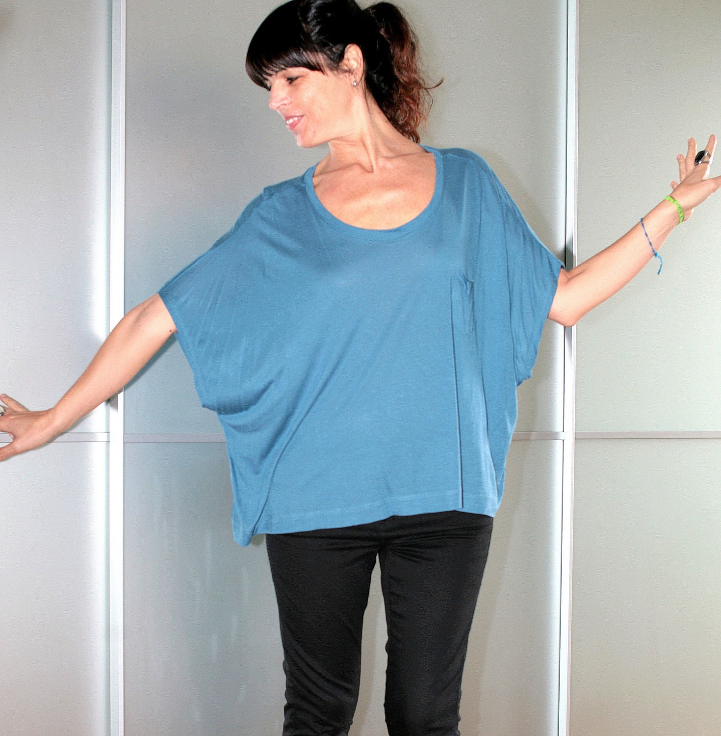 Light Blue Relaxed Boxy Fit Cotton Top Size S M L XL