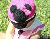Minnie Mouse Inspired Crochet Brim Beanie - Newborn through 4T Sizes Available