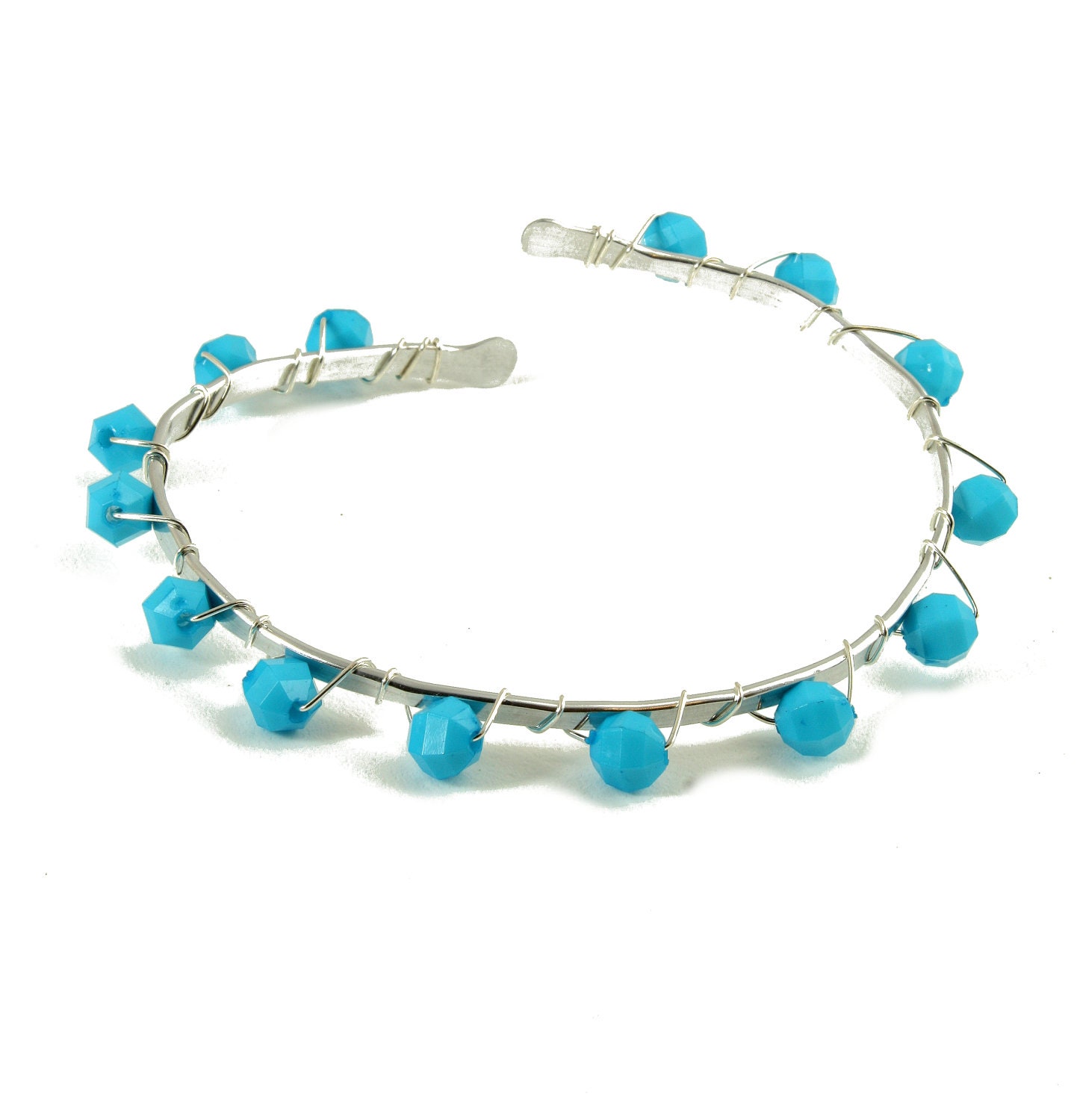Silver and Turquoise Bohemian Bangle Style Beaded Bangle Cuff Bracelet, Eclectic, Stackable, Sky Dance